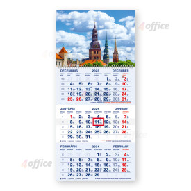 Sienas kalendārs 2024 gadam Standart, divdaļīgs ar metāla spirāli, Rīga (Nr.1), zilas lapas