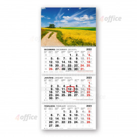 Sienas kalendārs 2023 gadam Standart Black, četrdaļīgs ar metāla spirāli, Rapšu lauks (Nr.8)