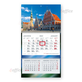 Sienas kalendārs 2024.gadam Short Plus, trīsdaļīgs ar metāla spirāli, Riga (Nr.2)