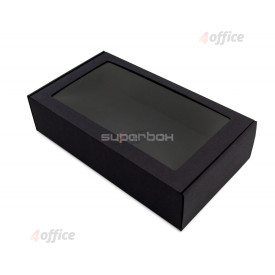Melna pagarināta dāvanu kastīte ar logu, 340 x 195 x 85