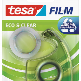 Videi draudzīga līmlente Tesafilm® eco & clear, caurspīdīga, 10mx15 mm + EasyCut turētājs