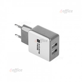 Lādētājs USB EXTREME MEDIA 230V›USB 5V/2,1A, 2 porti, balts/pelēks