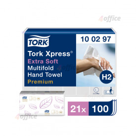 Roku salvetes TORK Premium Interfold Extra Soft H2, 2 sl.,100 salvetes, 21.2 x 34 cm, baltā krāsā ar lapiņām