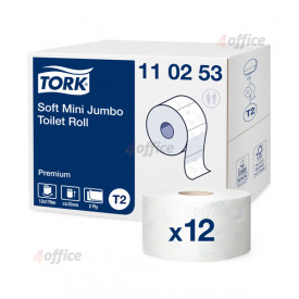 Tualetes papīrs TORK Premium Mini Jumbo T2, 2 sl., 850 lapiņas rullī, 9.7cm x 170 m, baltā krāsā ar lapiņām